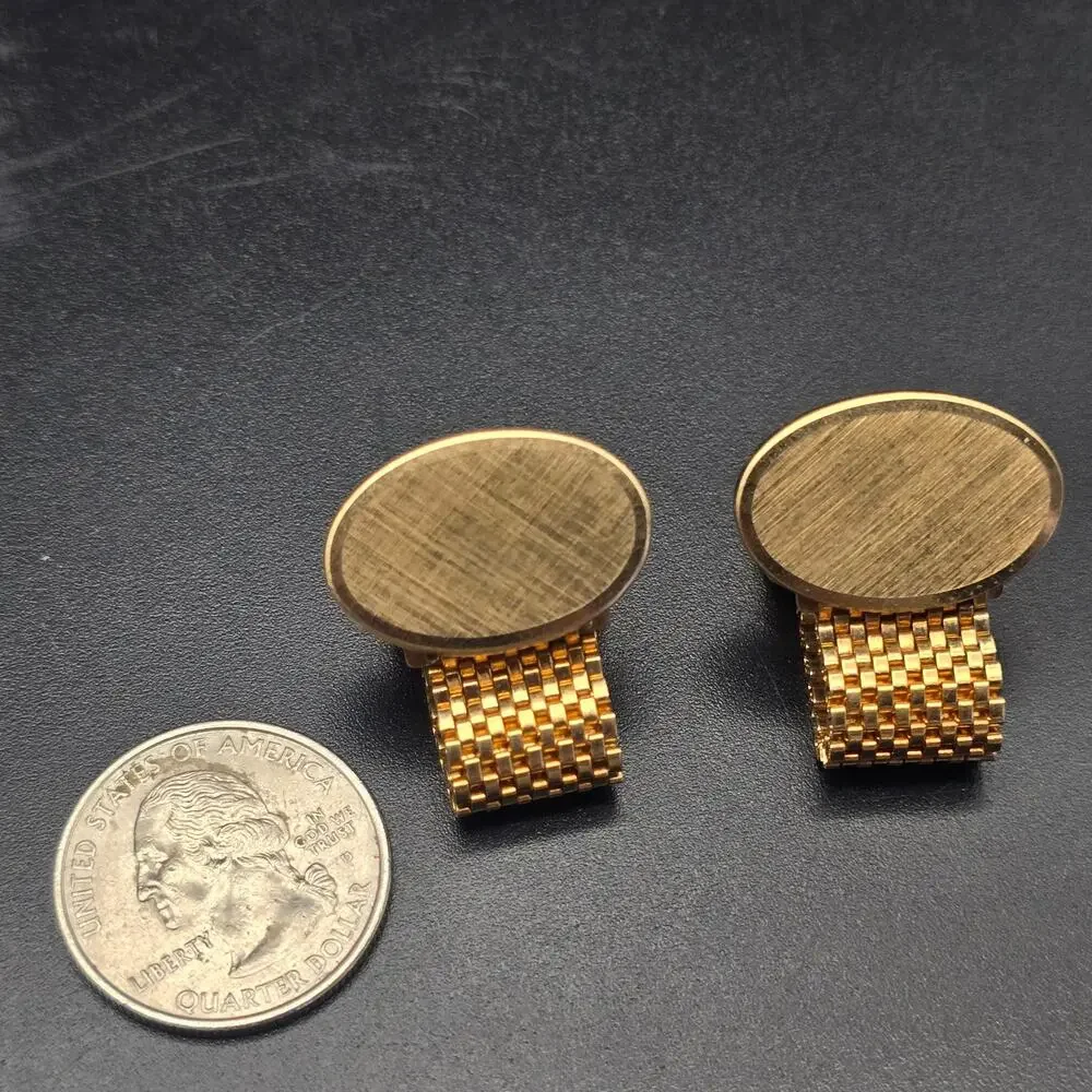 Gold Tone Oval Cufflinks with Gold Tone Mesh Vintage Men's Accessory